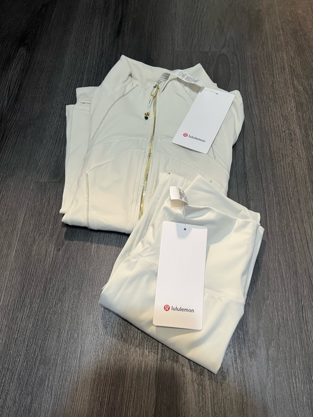 lululemon athletica Cream Zip Jacket and Matching Leggings Set